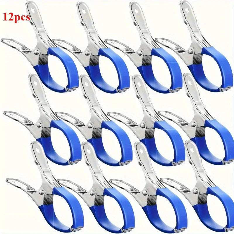 12pcs Durable Stainless Steel Pool Cover Clips with Blue Plastic Handle - Suitable for Ground Pool Covers and Photography