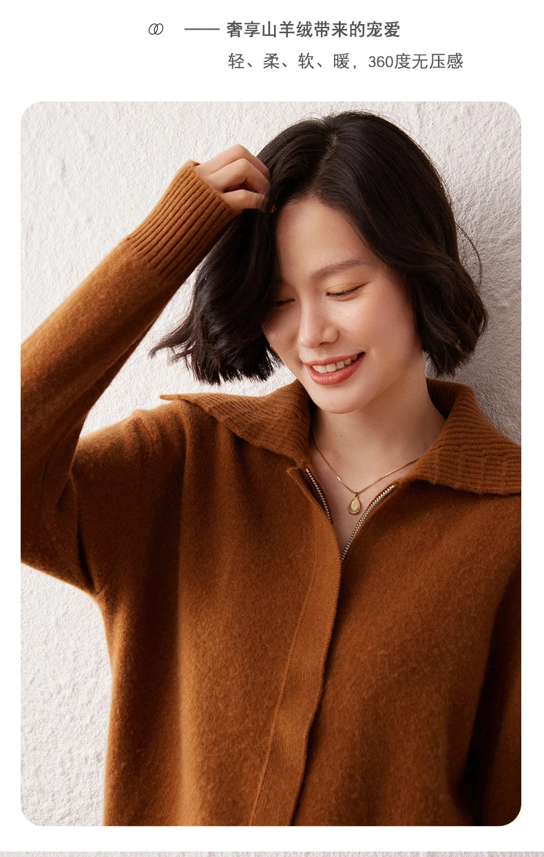 Áo Khoác Len Cashmere Nữ Cổ Bẻ, Dáng Rộng, Ấm Áp - Daisan Mart