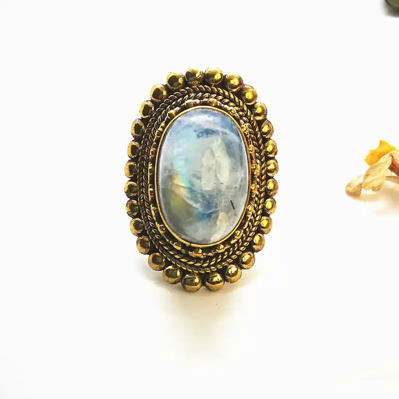 Large Oval Natural Stone Gold Plated Semi-Precious Stone Ring R230