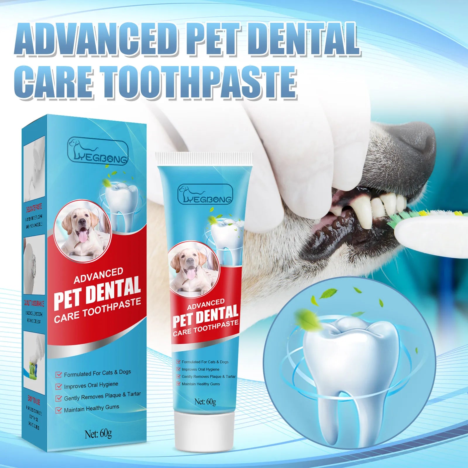YEGBONG Pet Dog Toothpaste Deep Cleaning Cats Dogs Teeth Removing Teeth Stain Repair Oral Fresh Breath Dental Care Products 60g - Daisan Mart