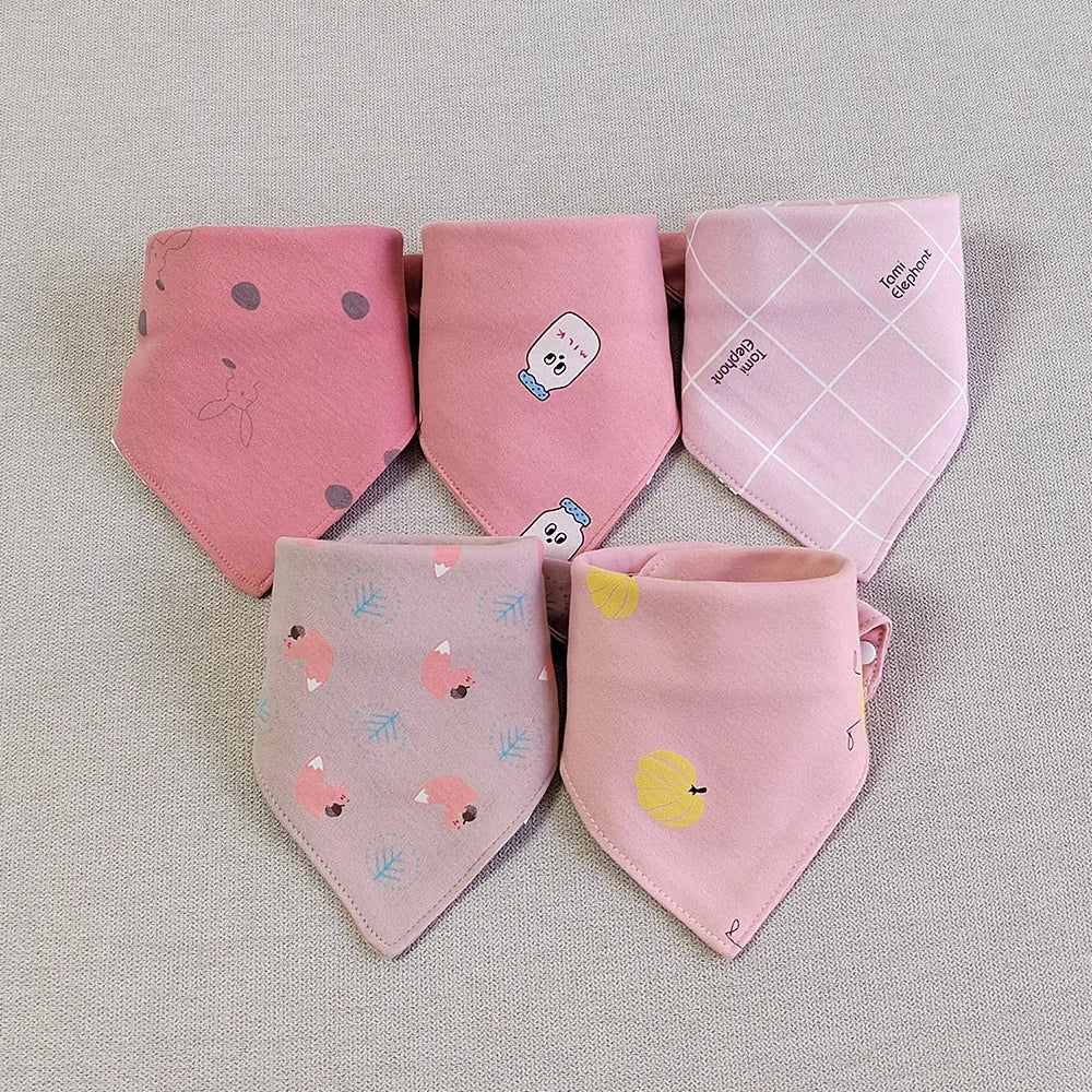 5-Piece Cotton Triangle Bib for Babies with Cute Patterns