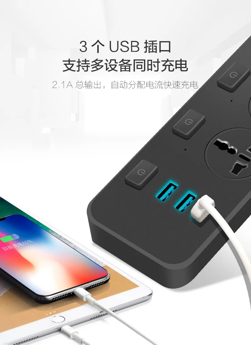 Ổ Cắm Đa Năng Quốc Tế 2m Có USB Tiện Lợi Gia Đình - Daisan Mart