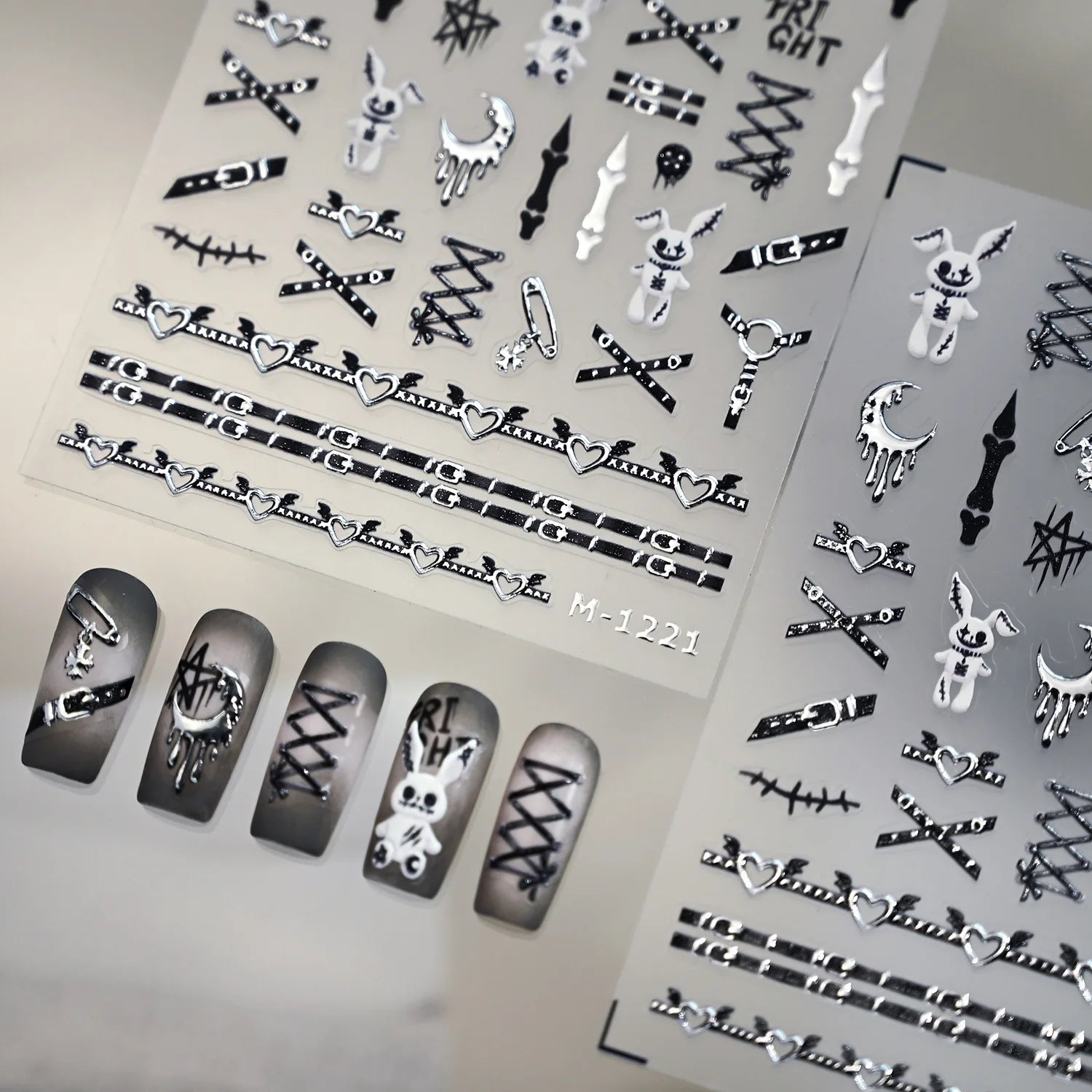 Nail Dán Halloween 5D Punk Bạc Thỏ Thiên Thần Xương - Daisan Mart