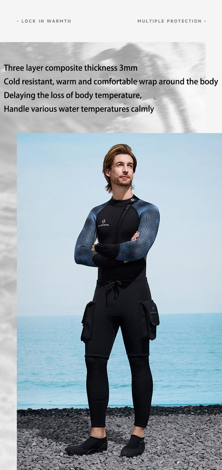 3mm Neoprene Wetsuit Tech Shorts Keep Warm Unisex Wetsuit Cargo Shorts D-Ring Buckle Leak Hole for Diving Equipment Accessories