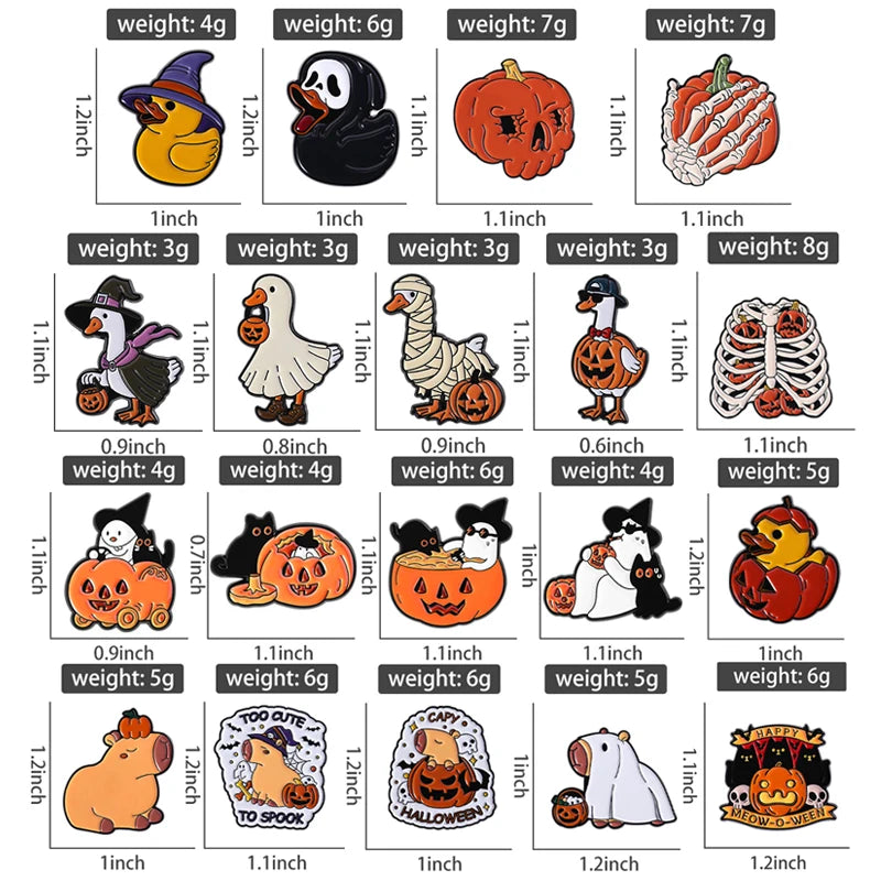Halloween Pumpkin Animal Enamel Pins Ghost Capybara Grim Reaper Duck Spooky Season Brooches Lapel Badge Jewelry Gift for Friends