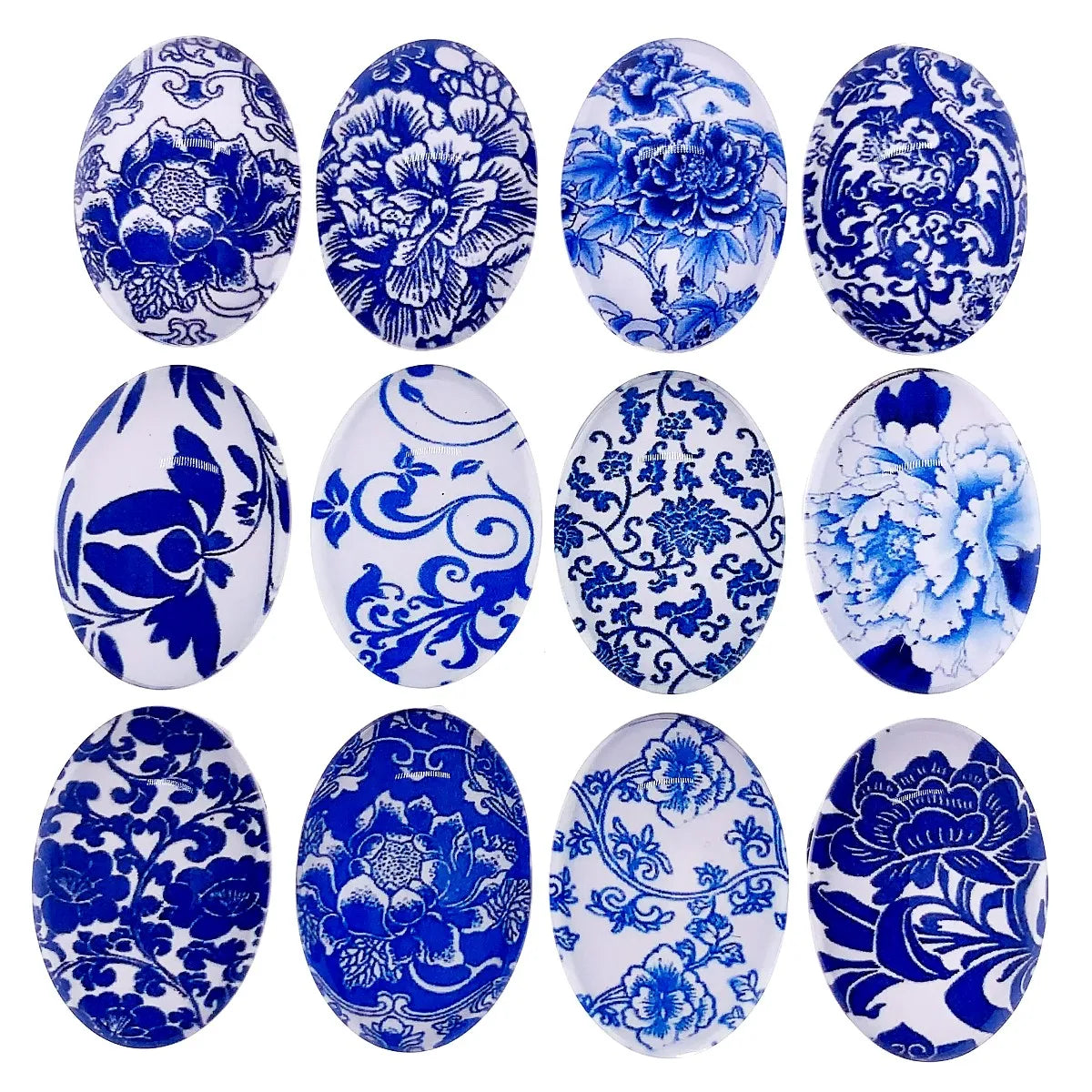 Oval Blue White Porcelain Flat Bottom DIY Jewelry 13-40mm