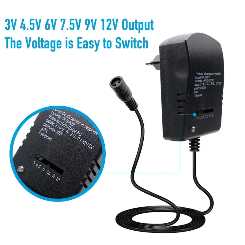 AC/DC 220V-12V Multi-function Power Supply, 7 DC Female Plugs