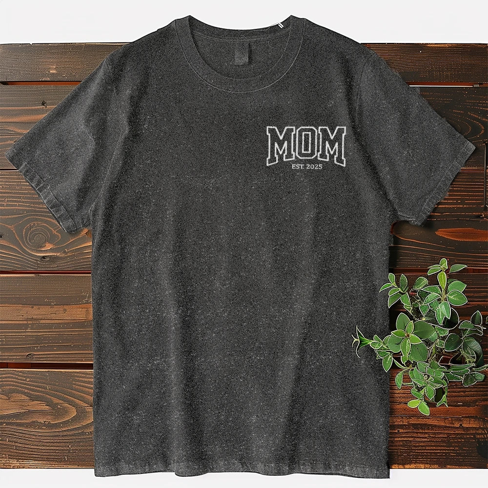 Unisex T-shirt Embroidered with MOM EST 2025 Denim Style