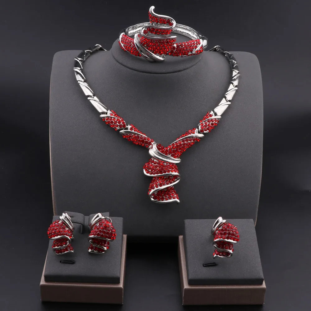 Luxury Dubai Silver Wedding Jewelry Set for Women