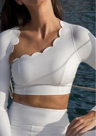 Áo Thun Nữ Lệch Vai Ôm Body Thể Thao Gợn Sóng