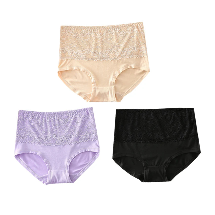 Women's High Waist Loose Fit Breathable Milk Lace Underwear