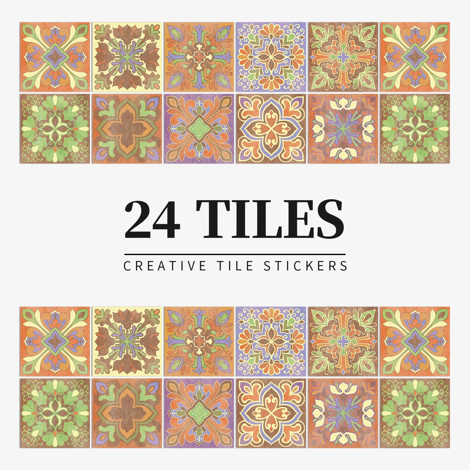 24Pcs European retro style Art Tile Wall Stickers With Self Adhesive Removable Bathroom Kitchen Waterproof Pvc Decal Wallpaper