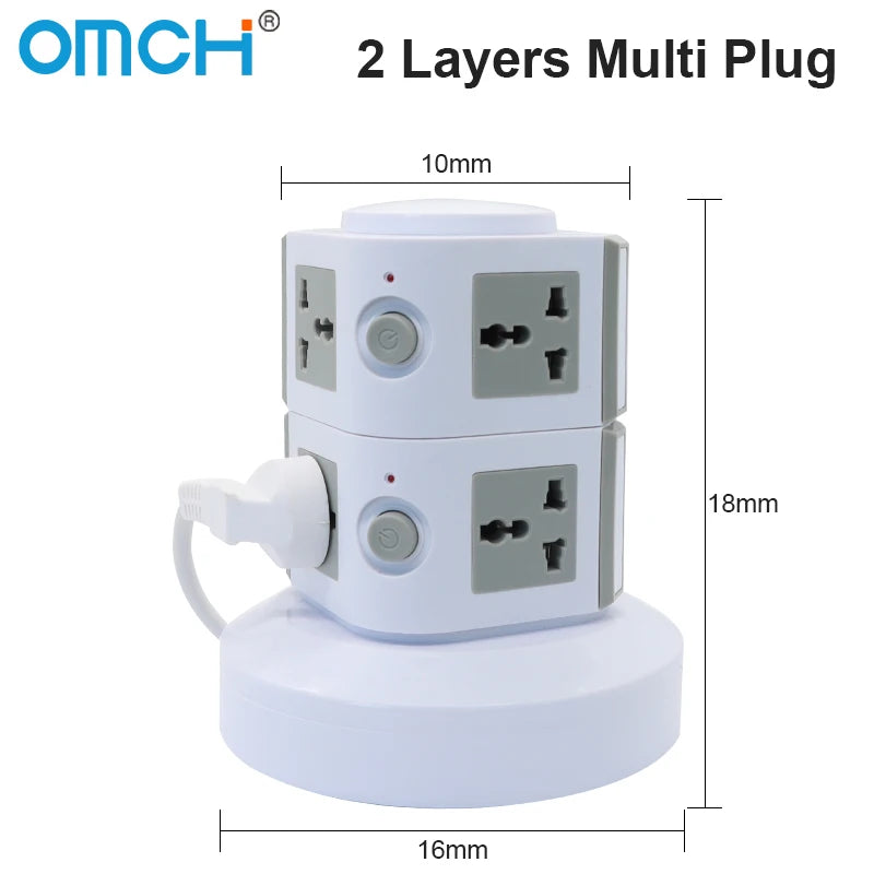 Ổ cắm tháp đa năng OMCH 4 USB, công tắc an toàn