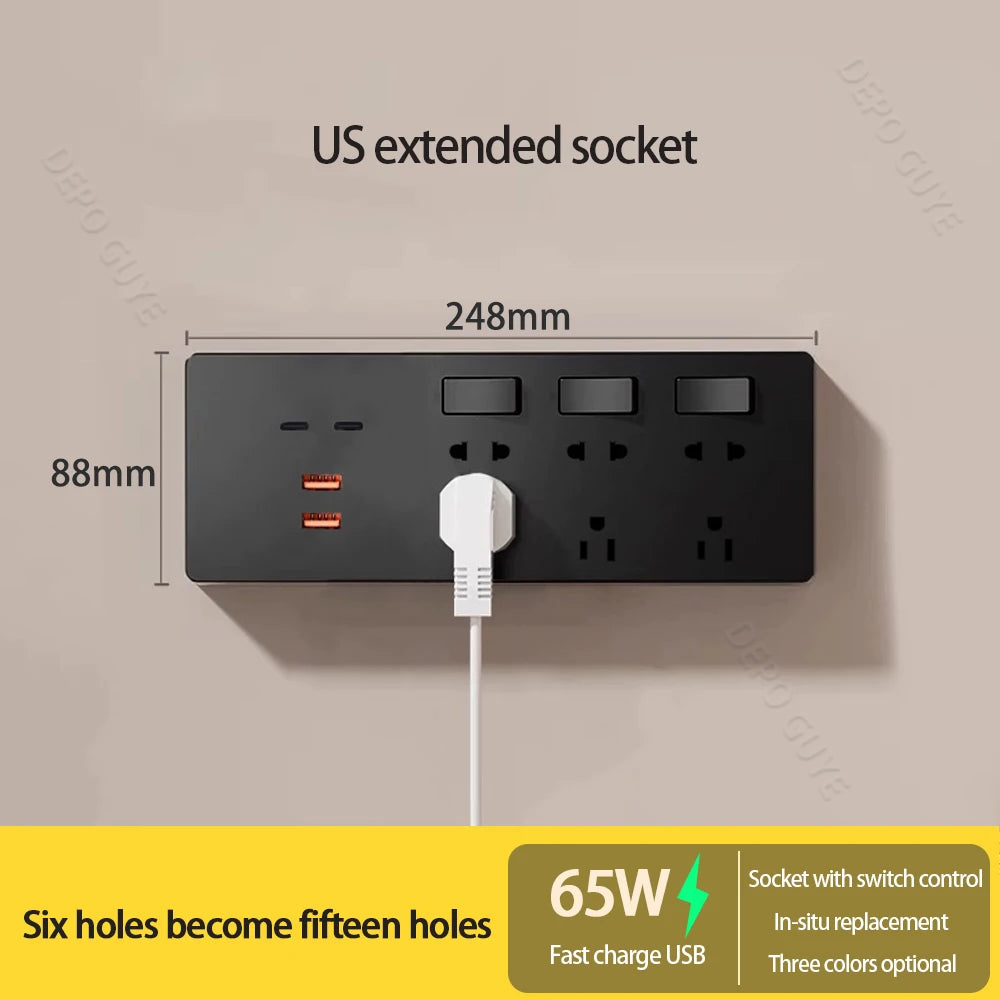 Ổ Cắm Đa Năng 65W Sạc Nhanh USB Chuẩn Mỹ-Mexico