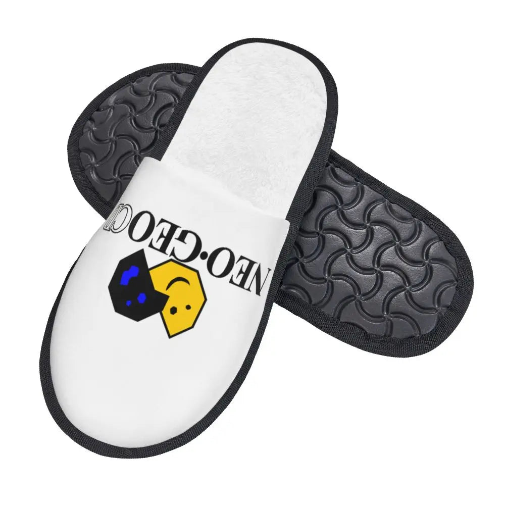 Neo Geo Logo Printed Warm Furry Slippers Gamer Style