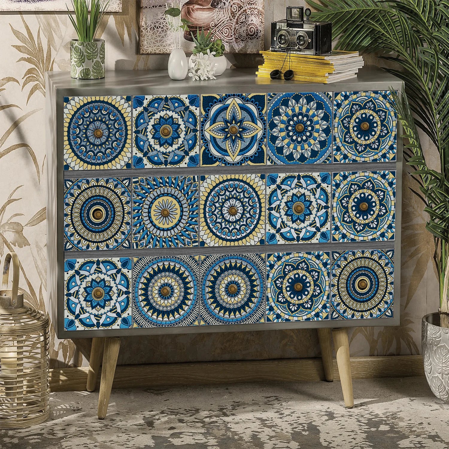 24 pieces of Mandala Pattern Glossy Self-adhesive Tile Stickers for Kitchen and Bathroom Removable Waterproof 3D Wall Decal