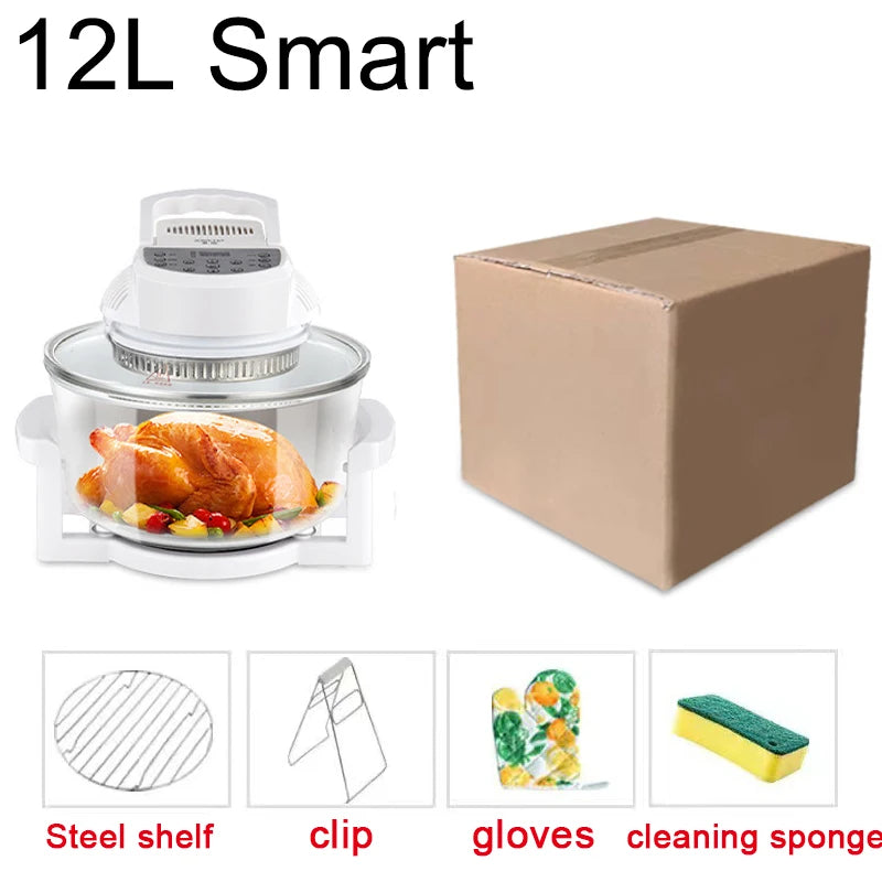 Household Oil-free Air fryer 12L smart visual glass lightwave oven multi-function electric fryer oven air oven