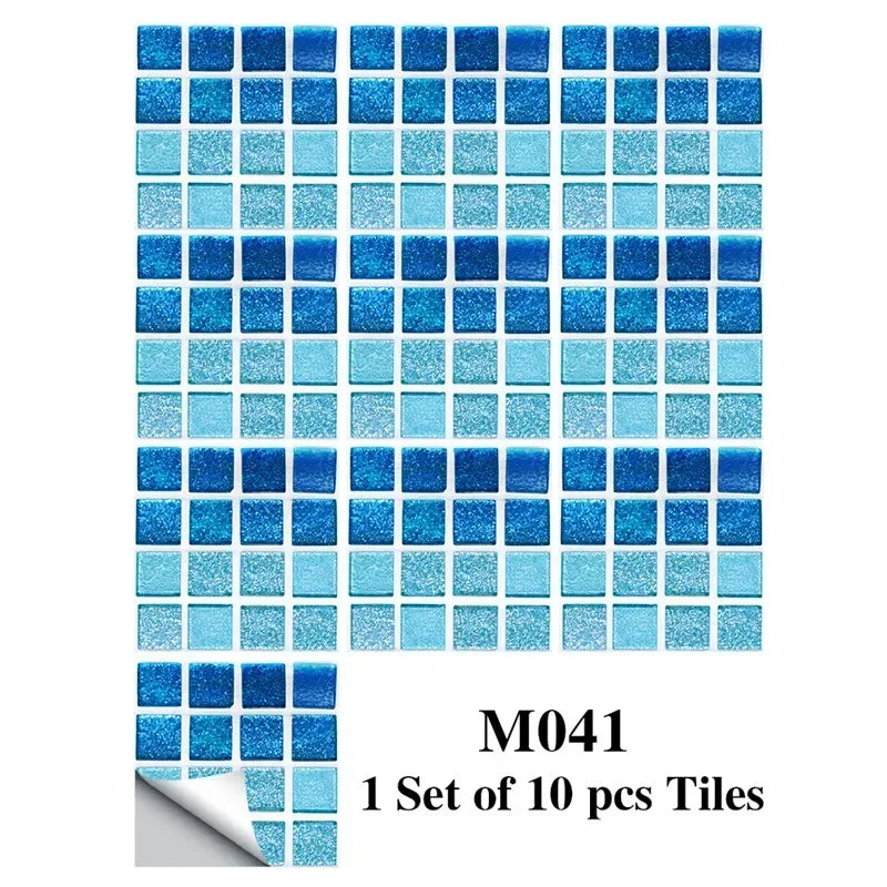 10pcs/set Marble Mosaic Tiles Wall Sticker Transfers Flat Covers for Kitchen Bathroom Stitching Stickers Self-adhesive Removable