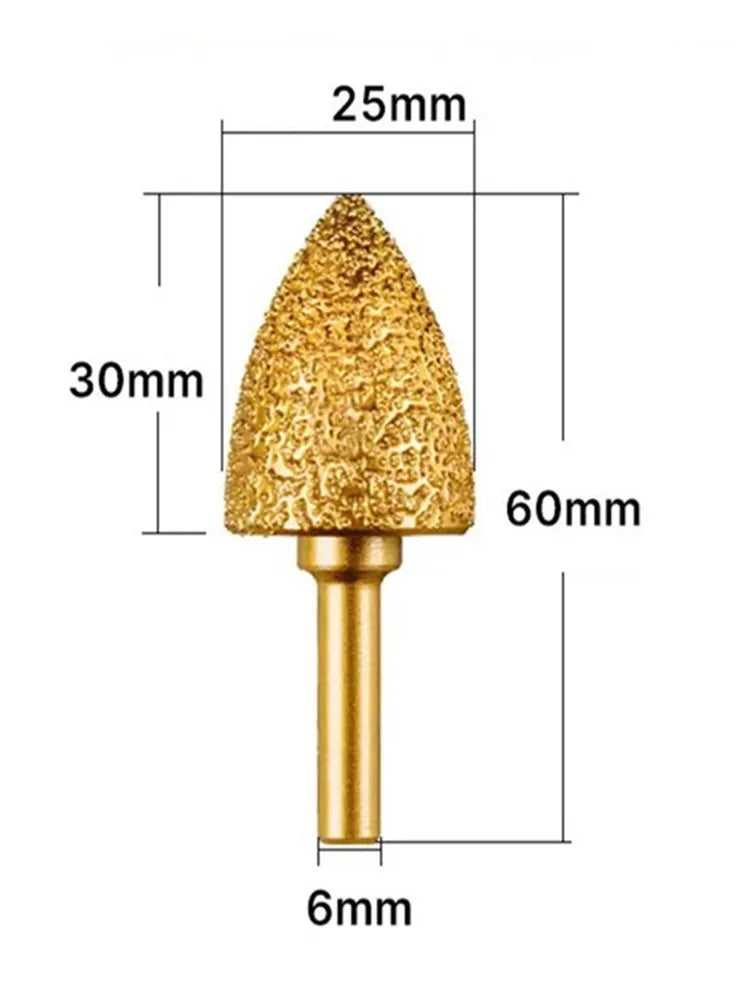 1pc 6mm Round Shank Vacuum Brazed diamond Burr grinding head Rotary File For Stone Gray Cast Iron Ductile Iron Steel Engraving