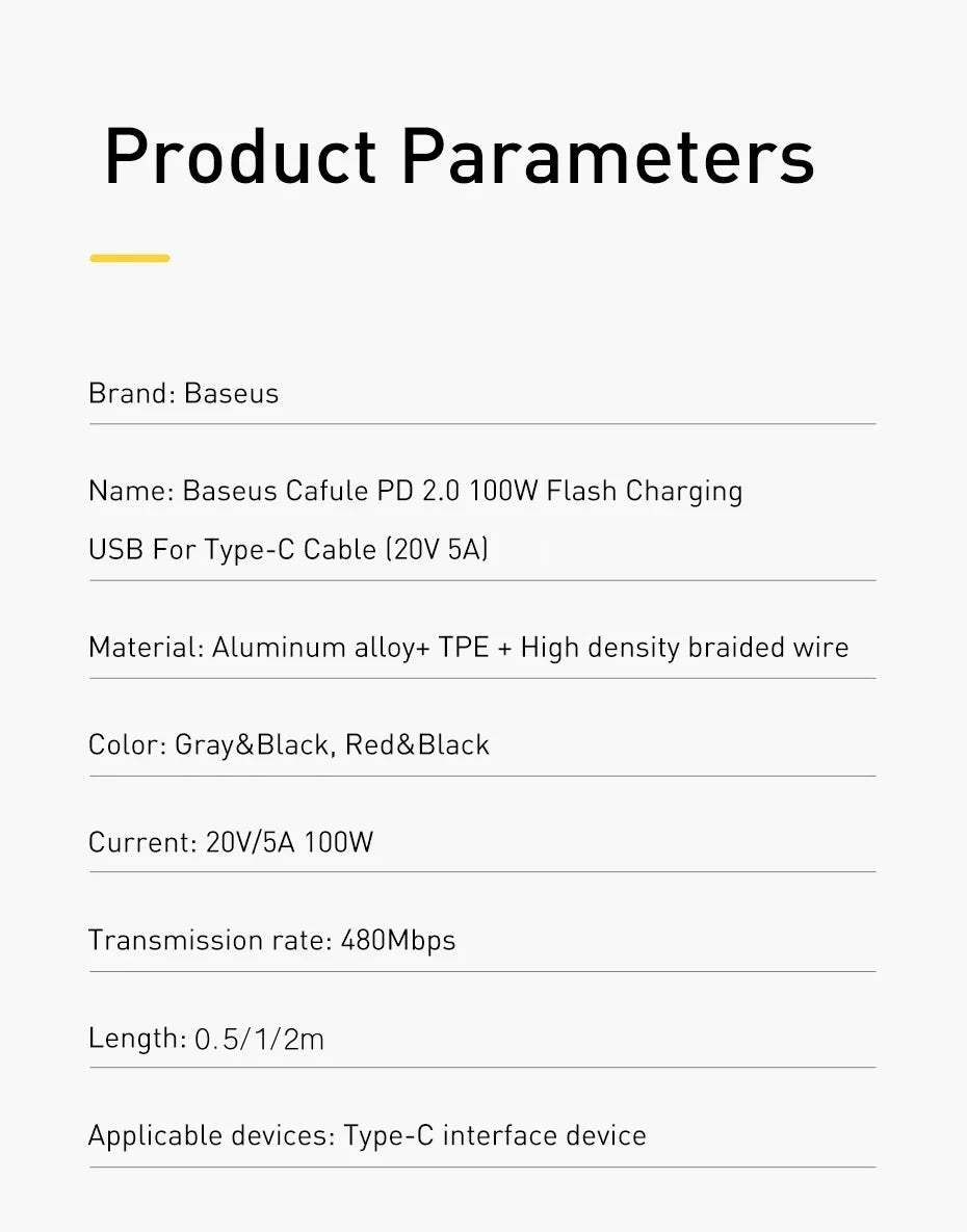 Cáp Sạc Nhanh Baseus 100W USB-C Cho iPhone & Macbook - Daisan Mart