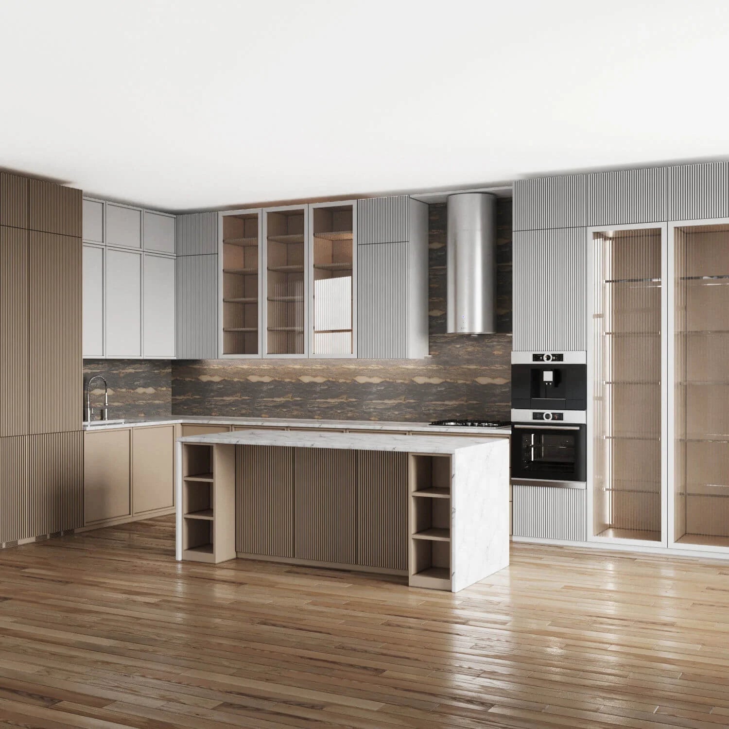 High-Quality PVC Natural Wood Kitchen Cabinet with Luxurious Sink