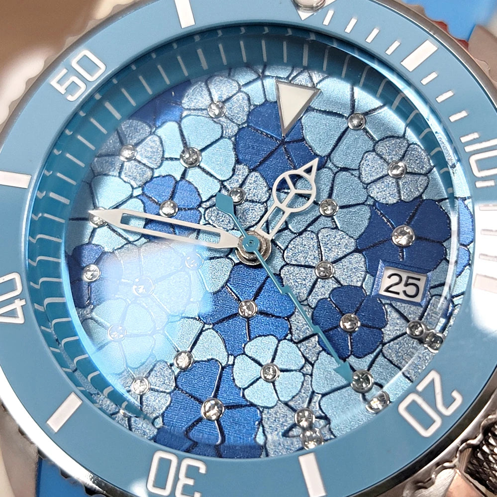 Đồng Hồ Cơ 41.5mm Mặt Xanh Vân, Máy Nhật NH35