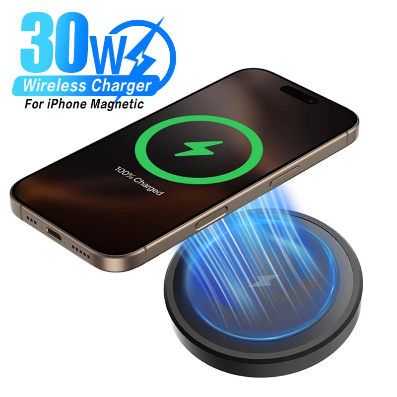 30W Phone Magnetic Wireless Charger Pad For Magsafe iPhone 17 16 15 14 13 12 Pro Max Desktop Chargers Type C Fast Charging Stand