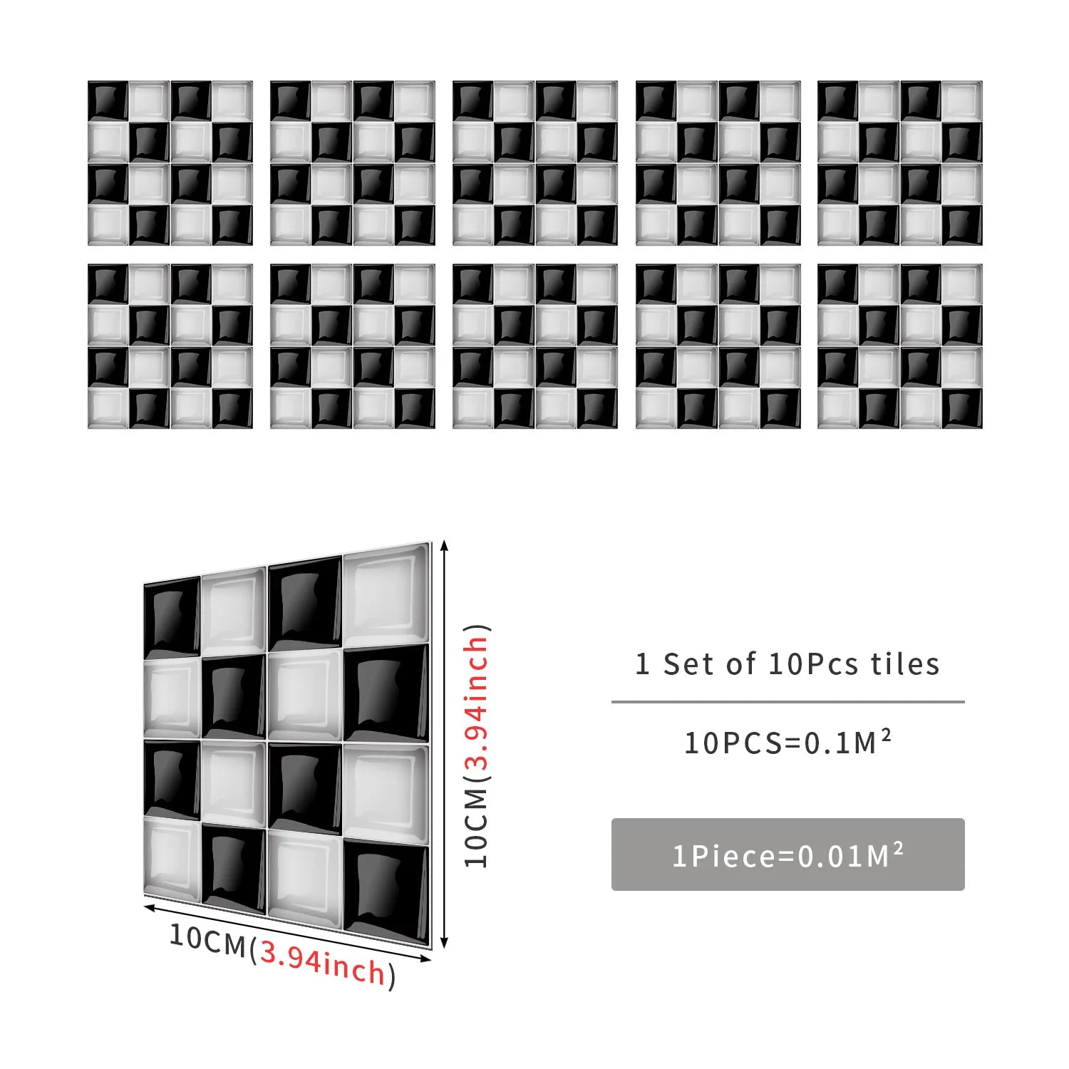 10 Waterproof Marble Mosaic Tile Stickers