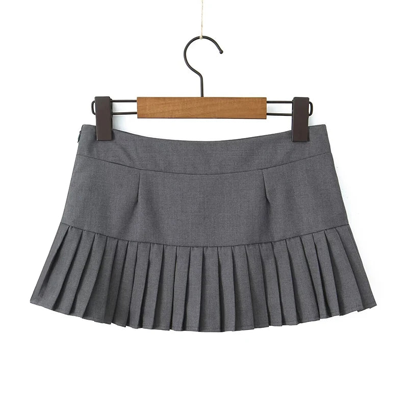 YENKYE Y2K Cool Girl Sexy Low Waist Pleated Mini Skirt Women Side Zipper Black White Gray Summer Skirts - Daisan Mart