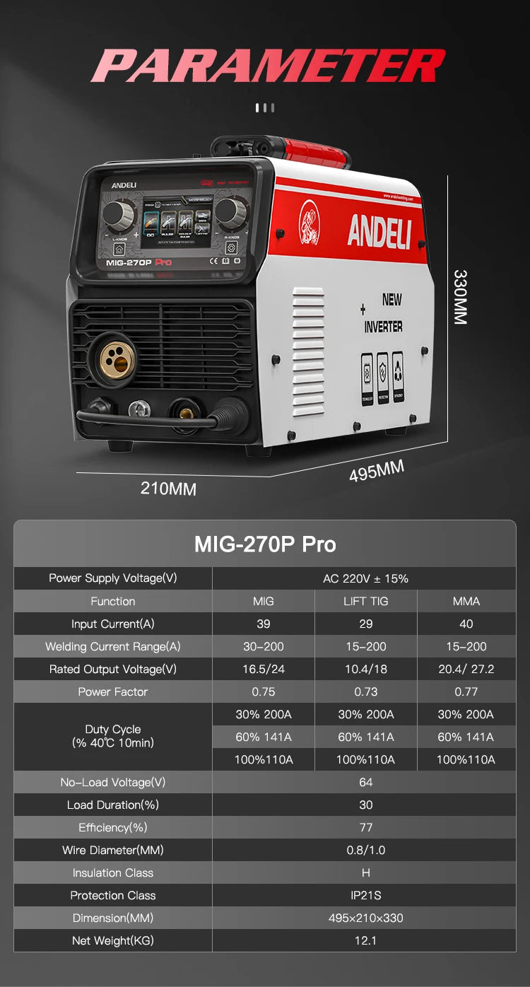 ANDELI 220V MIG Welding Machine with Double Pulse ARC Lift TIG Semi-automatic Welding Aluminum Welders Spool Gasless soldering - Daisan Mart