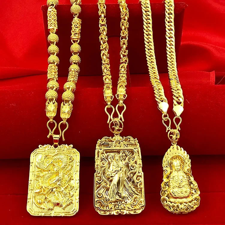 Luxurious 24K Gold Guanyin Men's Necklace