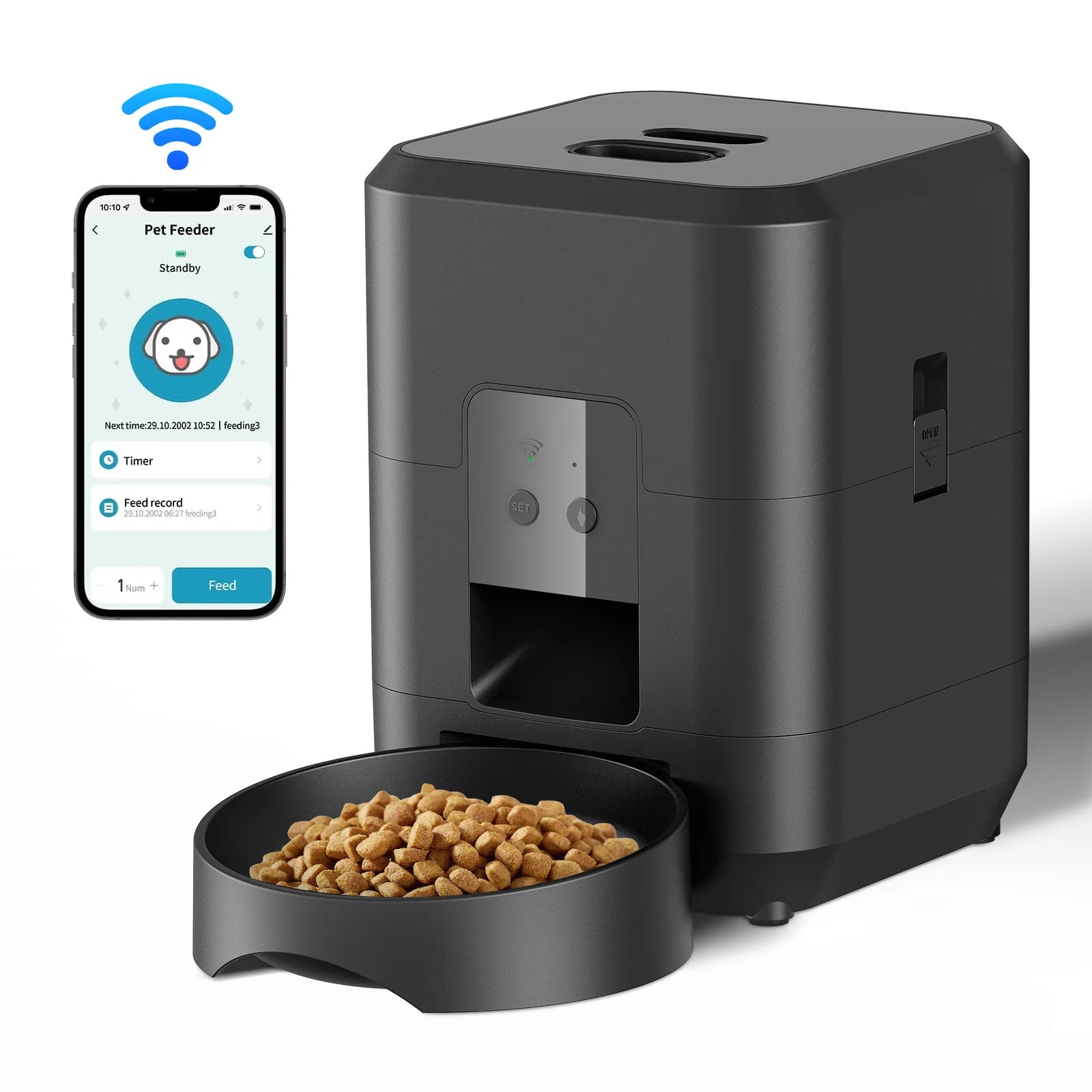 2L Automatic Pet Feeder for Cats with WiFi Smart Control Smartphone App Timed Quantitative Feeding Remote Feeding Cat Feeder