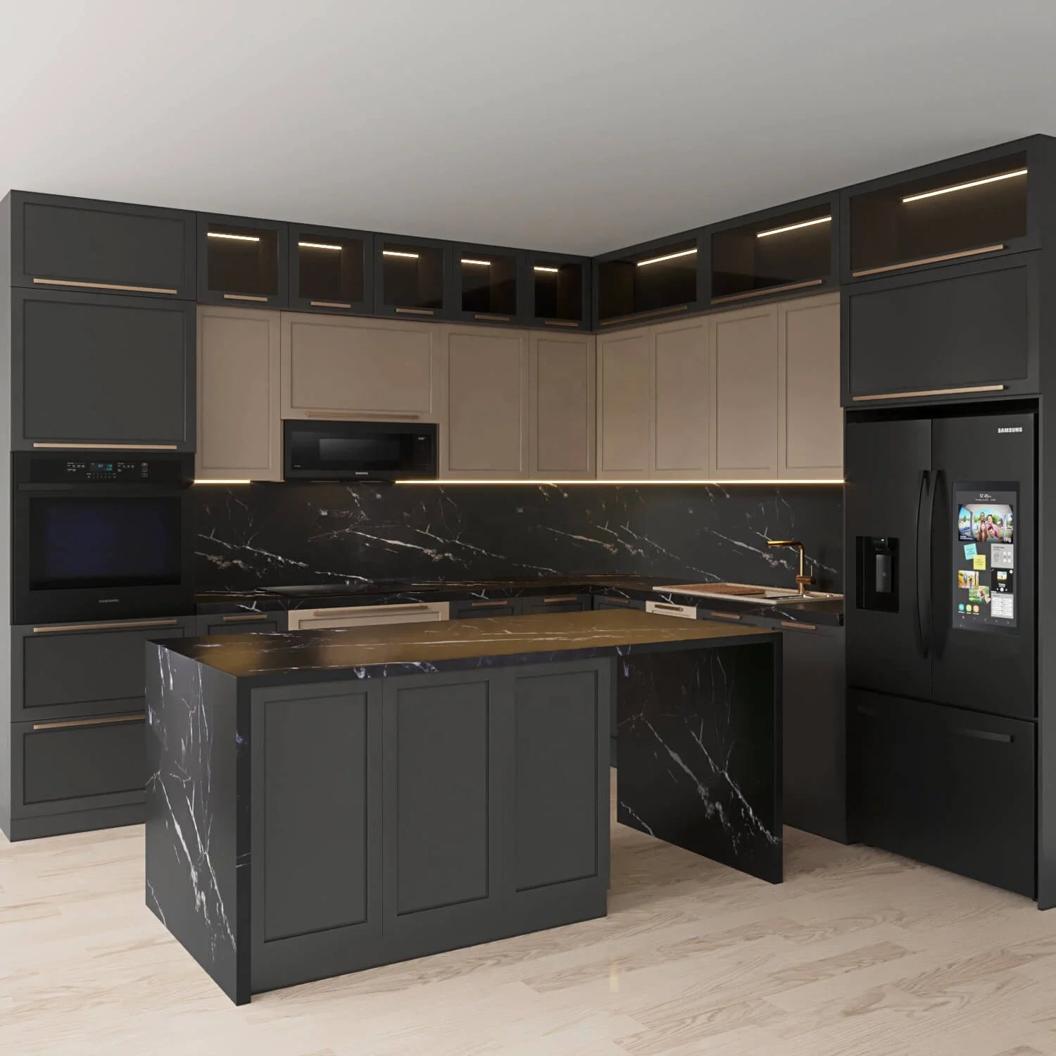 High-Quality PVC Natural Wood Kitchen Cabinet with Luxurious Sink