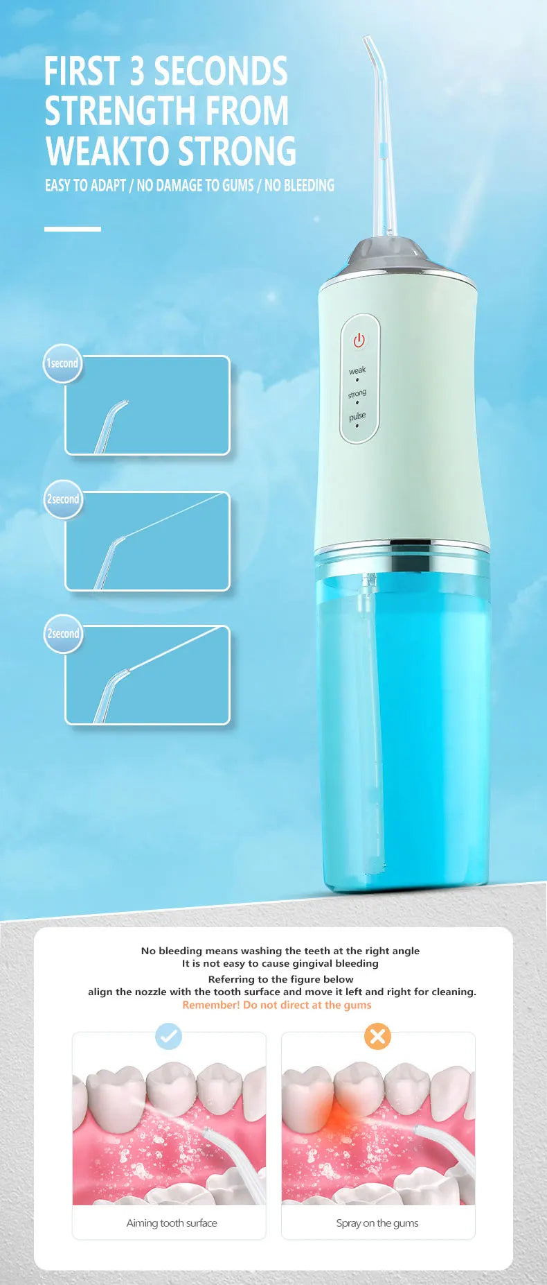 Máy Tăm Nước Cầm Tay USB, 3 Chế Độ, 4 Đầu Phun