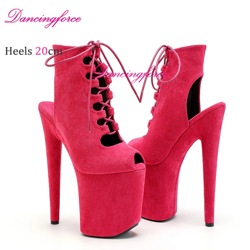 20cm High Heels, Dark Pink, Wedges, Short Cut