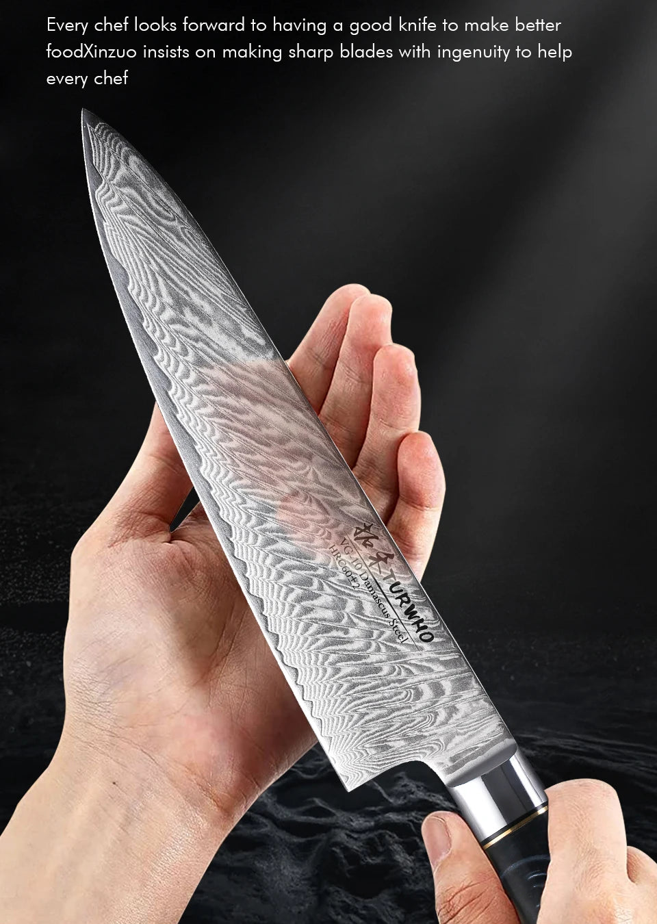 TURWHO 8 Inch Chef Knife Gyuto Knife Japanese Style VG10 Core Damascus Kitchen Knives Stainless Steel Butcher Knife Resin Handle - Daisan Mart