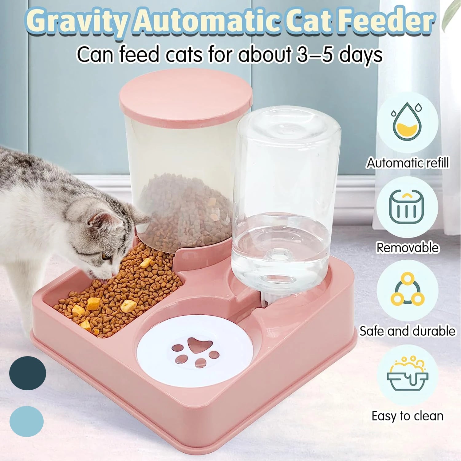 Automatic Cat Feeder Water Dispenser Set, 2 In 1 Tilted Automatic Pet Food And Water Feeder Gravity Food Feeder and Waterer - Daisan Mart