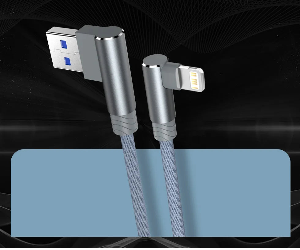 90 Degree Angle Fast Charging Cable 1/2/3m Length For iPhone/iPad