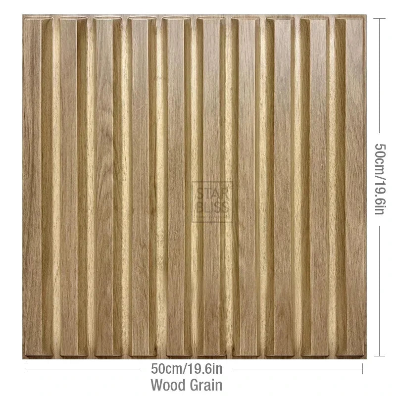 3D wall panel with glossy gold wood grain, waterproof, 50cm