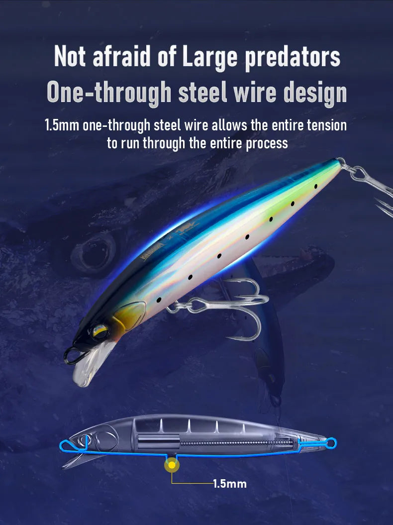 Kingdom Heavy Minnow Lure 140mm 38g Sinking Rolling Wobblers Artifical Hard Bait For Saltwater Seabass Pike Fishing Tackle