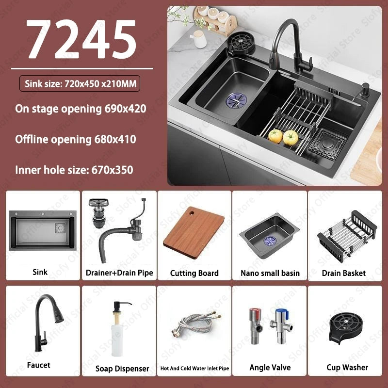 Multifunctional Kitchen Sink Large Capacity Single Bowl Stainless Steel Sink Vegetable Workstation With Faucet Drain Accessories - Daisan Mart