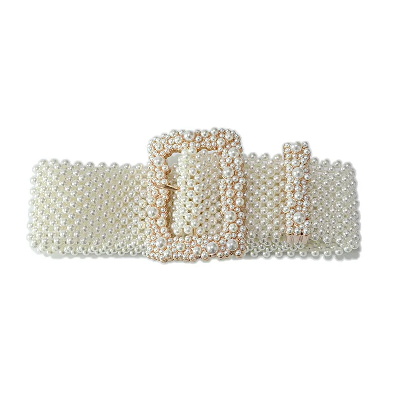 Women's Belts 2022: Pearl Braided Belt Square Buckle