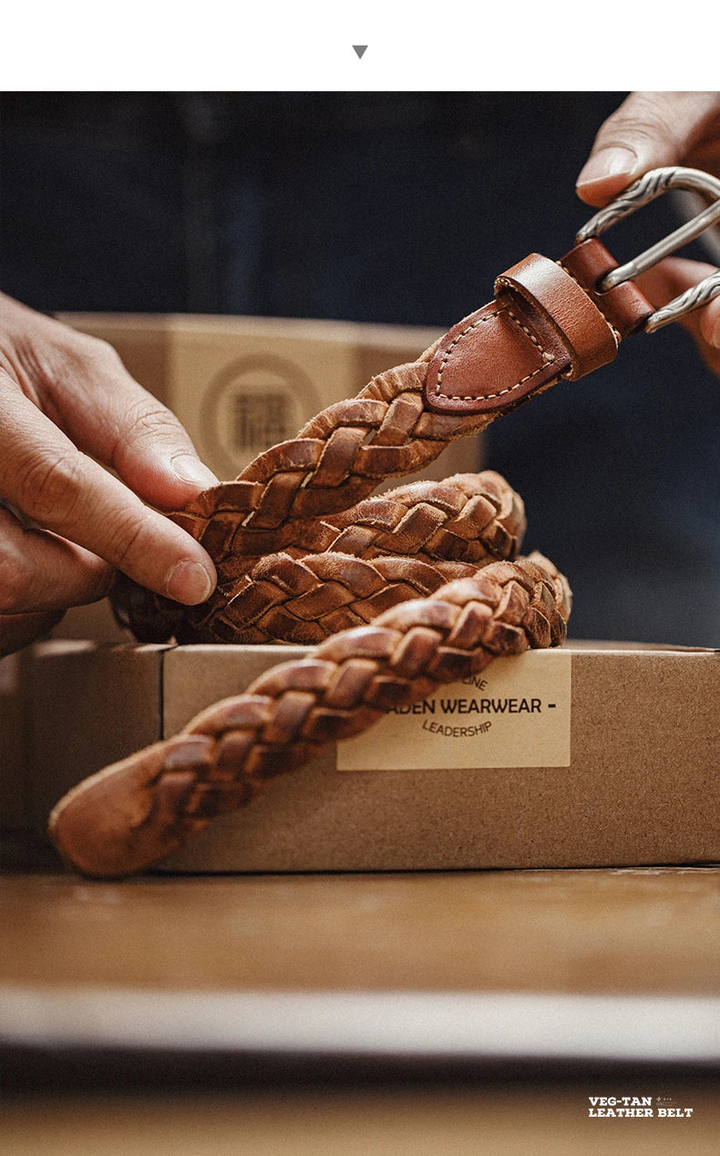 Thắt lưng da bò 2 lớp Vintage nam nâu Maden