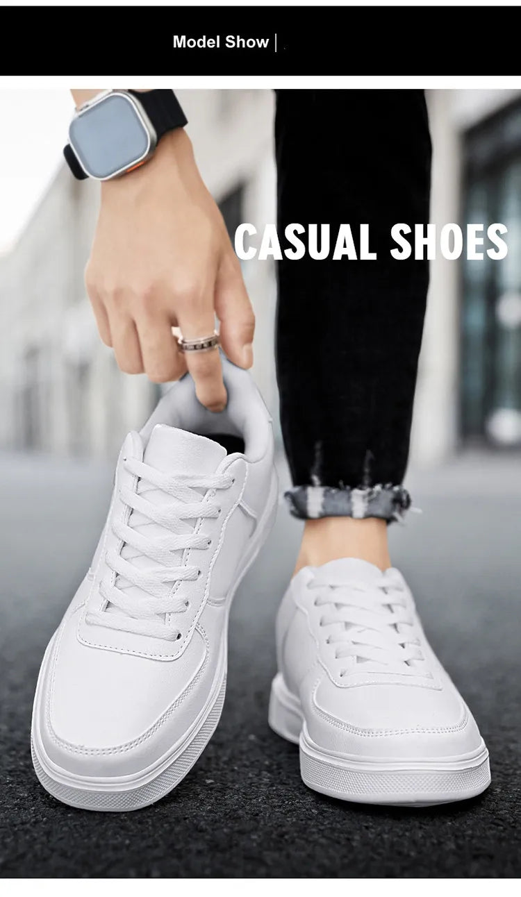 Classic White Sneakers for Men and Women, Comfortable Leather, Large Size
