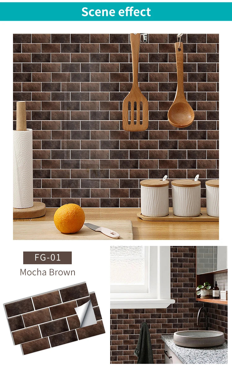 Gạch Dán Tường 3D Chống Thấm PVC Đa Sắc Nội Thất
