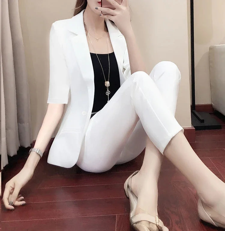 Office Outfit Professional White Wear To Work Trouser Suit Two Piece Set Pants for Women Womens 2 Pant Sets Black Blazer and Xxl - Daisan Mart