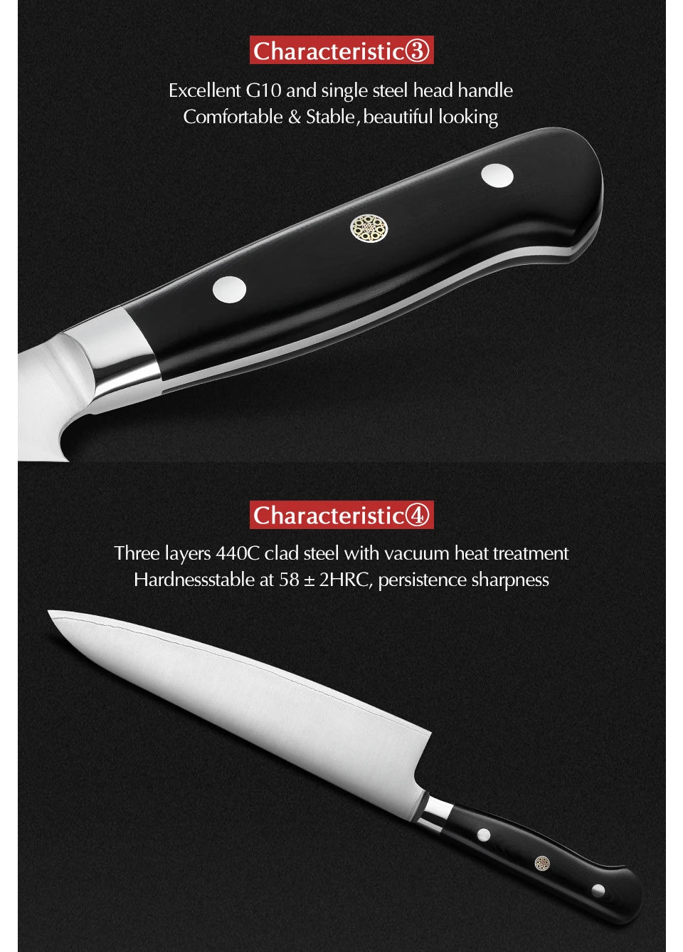 XINZUO 210mm Chef Knife 3 Layer 440C Core Clad Steel Kitchen Knives Stainless Steel Sharp Butchers Gyutou Knife with G10 Handle - Daisan Mart