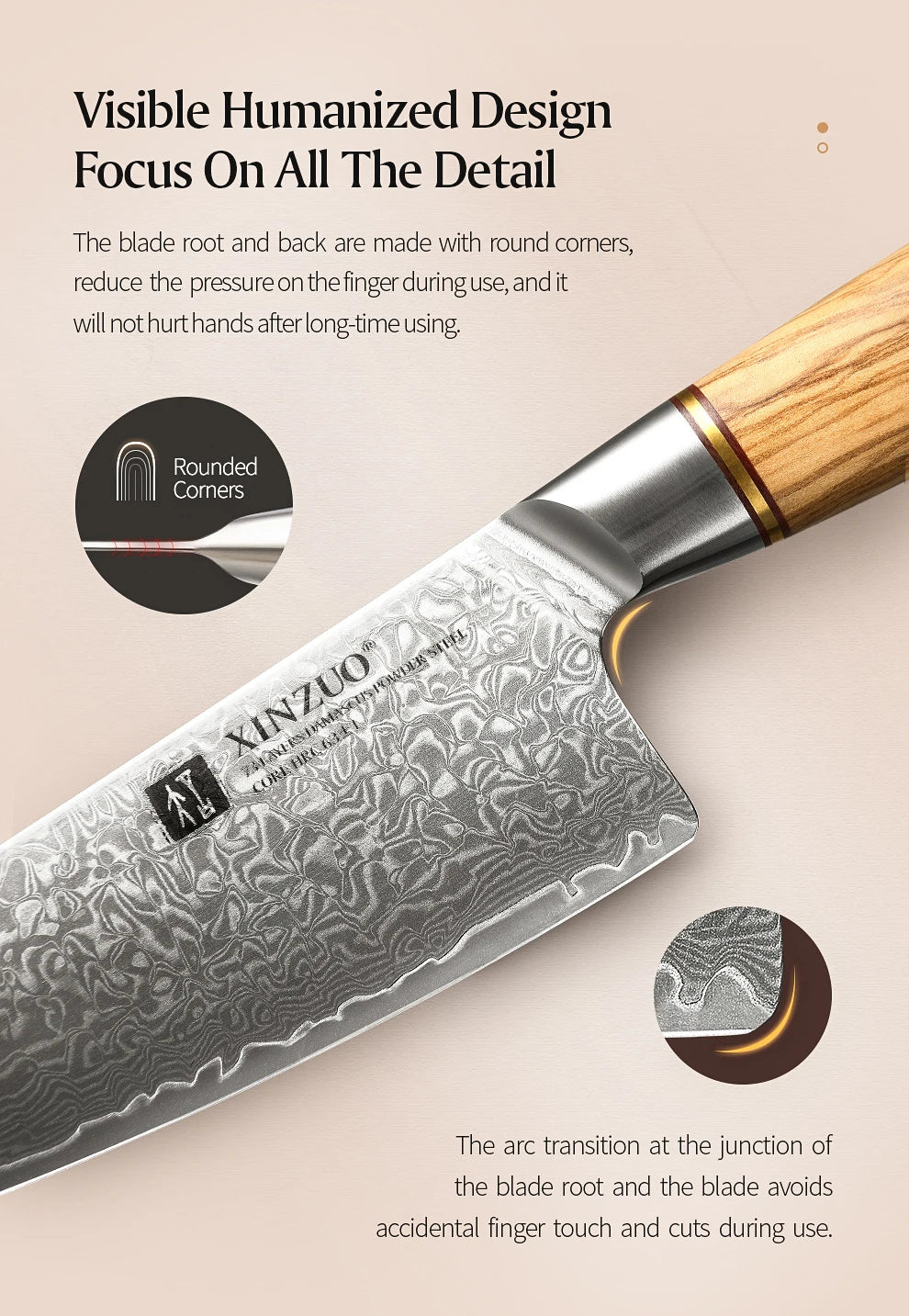 XINZUO 1-8pcs Kitchen Knife Set 73 Layers Custom Damascus Steel 15°±1 Per Side Steel Blade with Olive Wood Handle - Daisan Mart