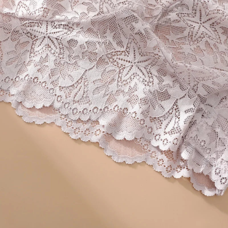 5PCS Women's Sexy Lace Star High Waist Thongs Solid Color Hollow Out Transparents Underwear Female Perspective G-strings S-XXL