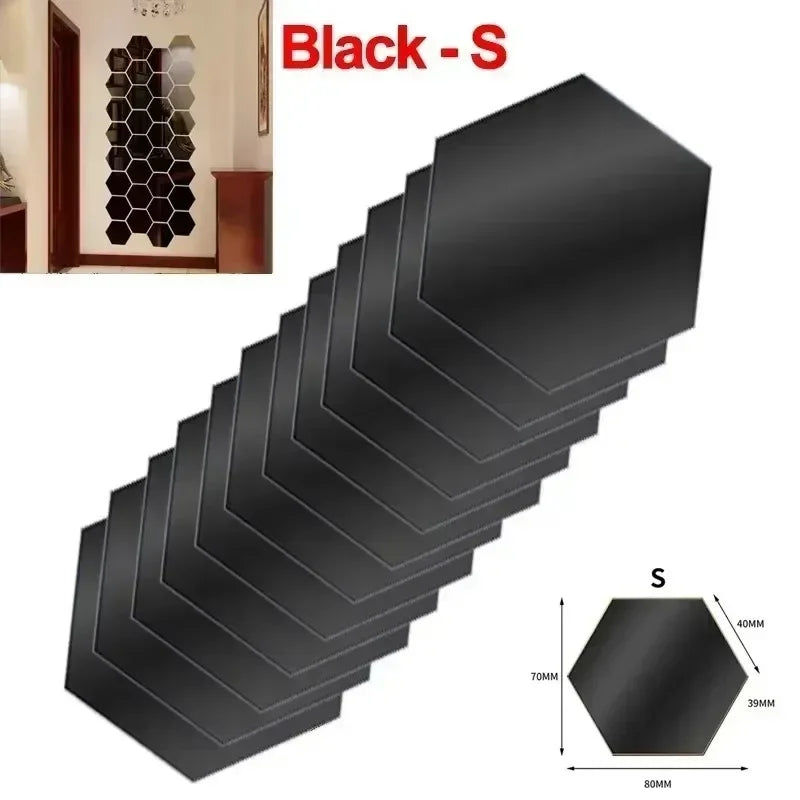 120/6pcs 3D Mirror Wall Sticker Hexagon Acrylic Self Adhesive Mirror Stickers Art Wall Decal Mosaic Tiles DIY Home Bedroom Decor